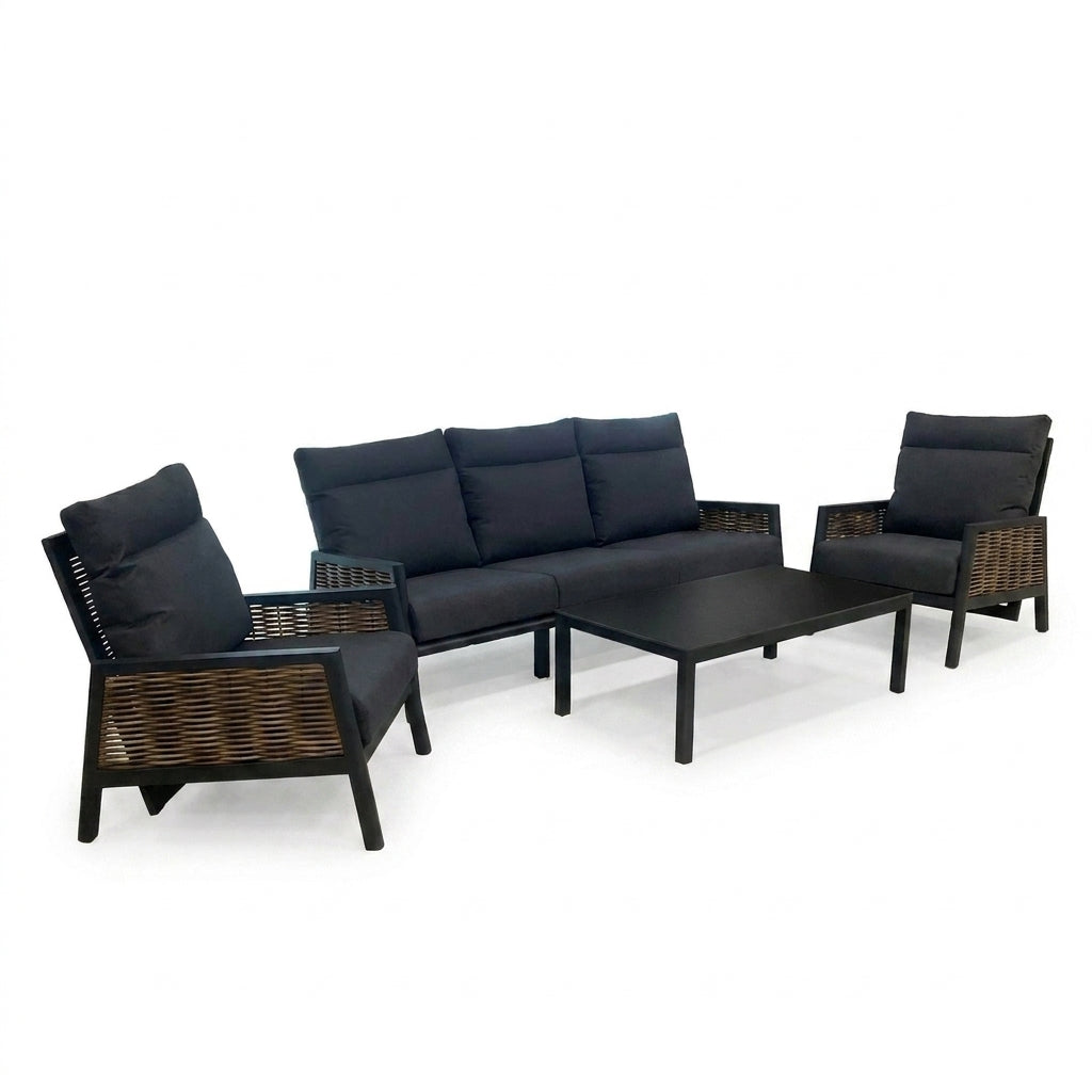 Nova Oscar 3 Seater Reclining Sofa Lounging Set with Rectangular Coffee Table, Beige, N27016