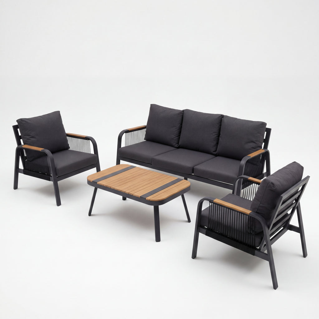 Nova Harvey 3 Seater Sofa Lounging Set with Rectangular Coffee Table, Grey, N27007