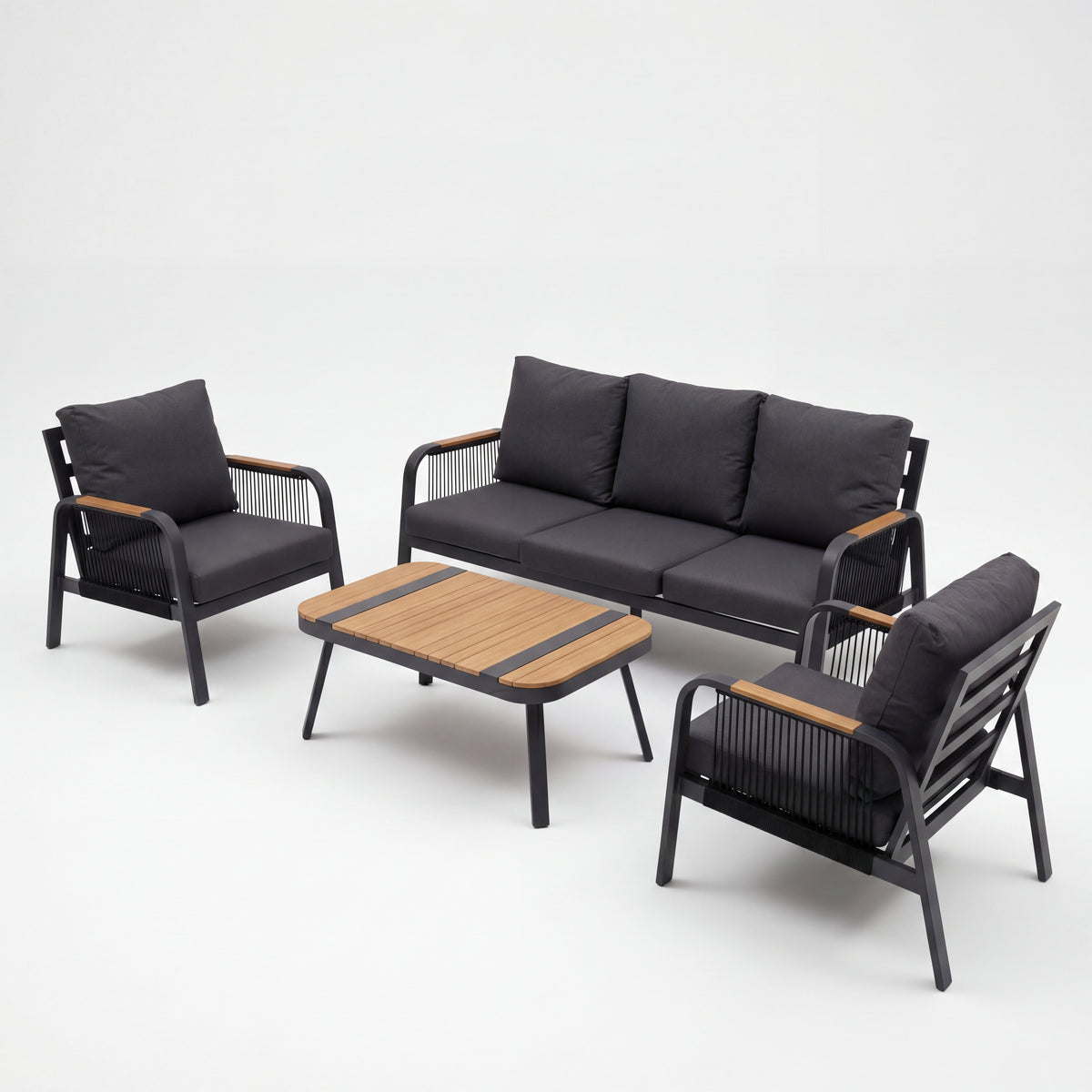 Nova Harvey 3 Seater Sofa Lounging Set with Rectangular Coffee Table, Grey, N27007