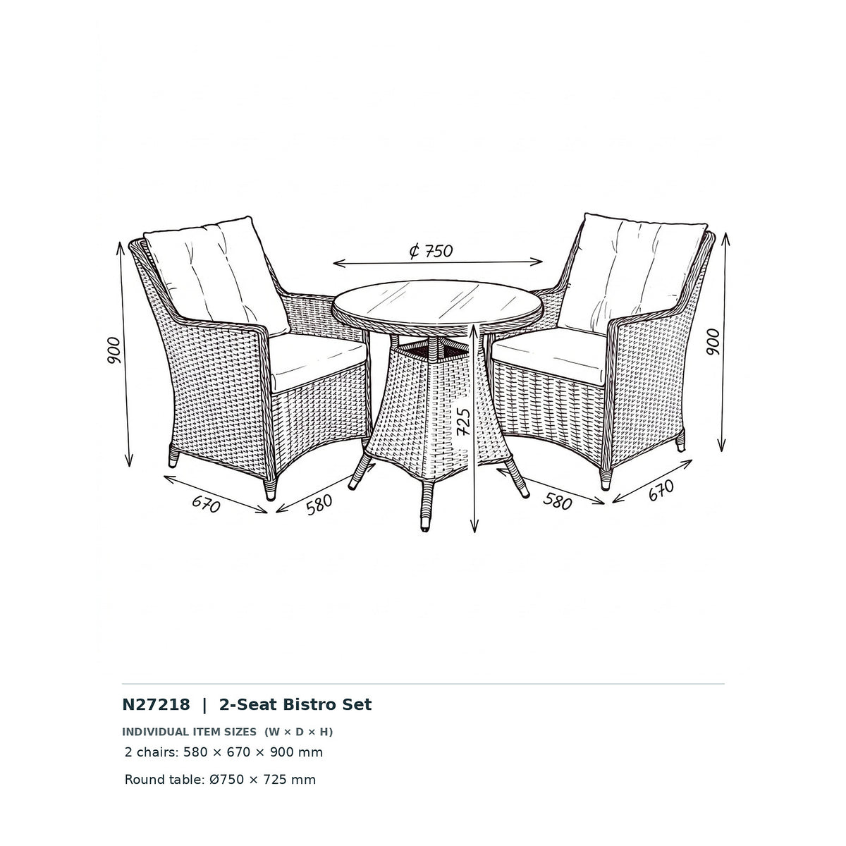 Nova Magnus 2 Seat Bistro Set with 0.75m Round Table, N27218