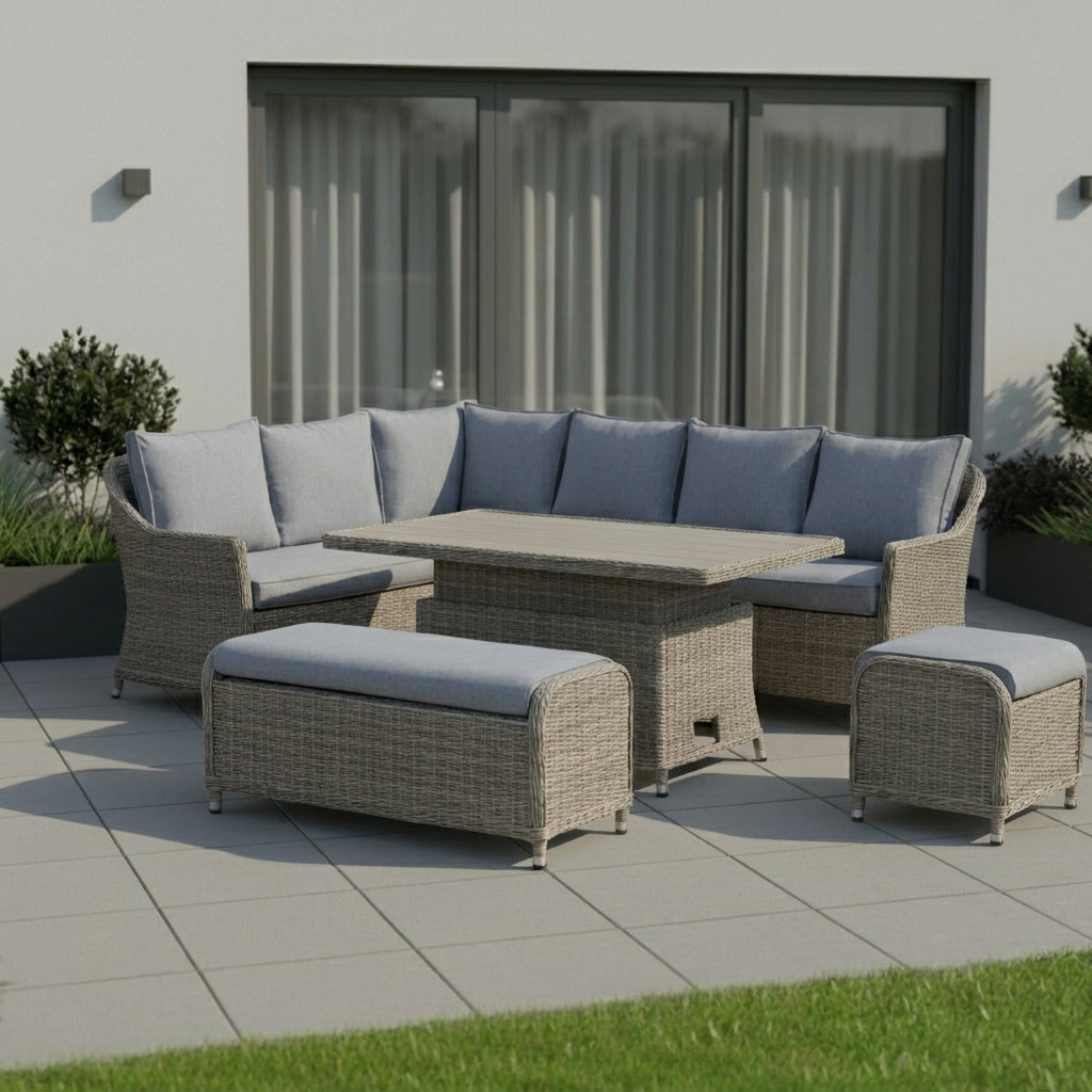 Nova Ivy Left Hand Corner Sofa Lounge Dining Set with Rectangular Rise & Fall Table, N26007