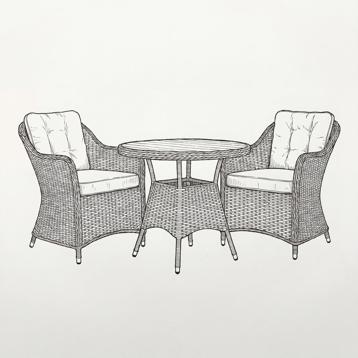 Nova Ivy 2 Seat Bistro Set with 0.75m Round Table (Ceramic Glass), N26023