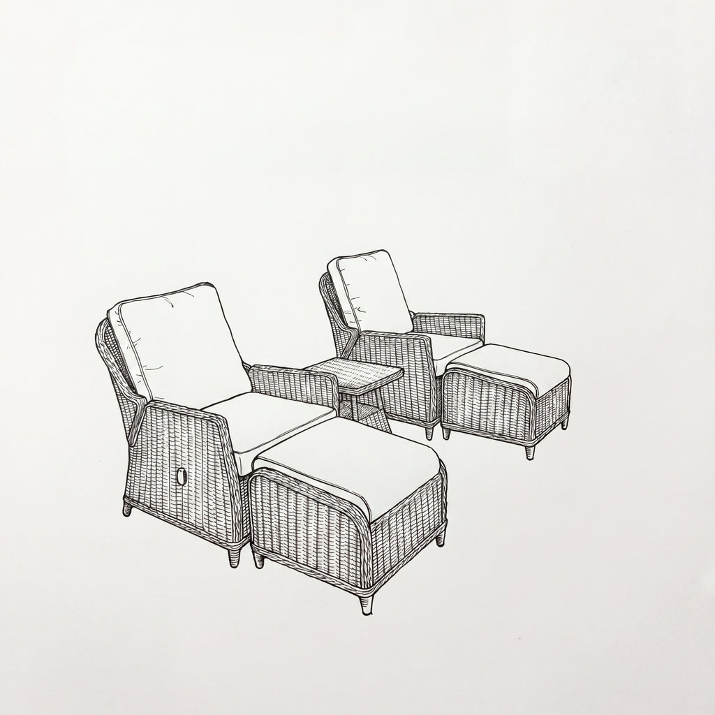 Nova Ivy 5pc Reclining Lounging Set with Square Side Table, N26013