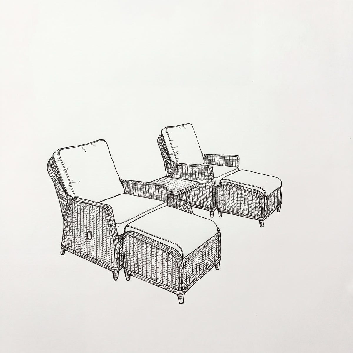 Nova Ivy 5pc Reclining Lounging Set with Square Side Table, N26013