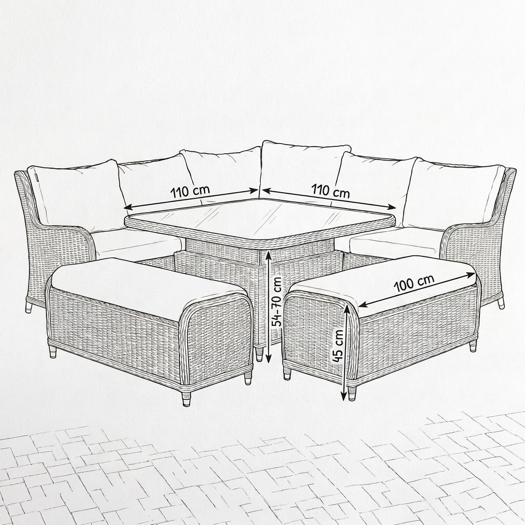 Nova Avery Grande Curved Corner Sofa Lounge Dining Set with Square Rise & Fall Table (Plus), Grey, N27095