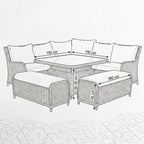 Nova Avery Grande Curved Corner Sofa Lounge Dining Set with Square Rise & Fall Table (Plus), Grey, N27095