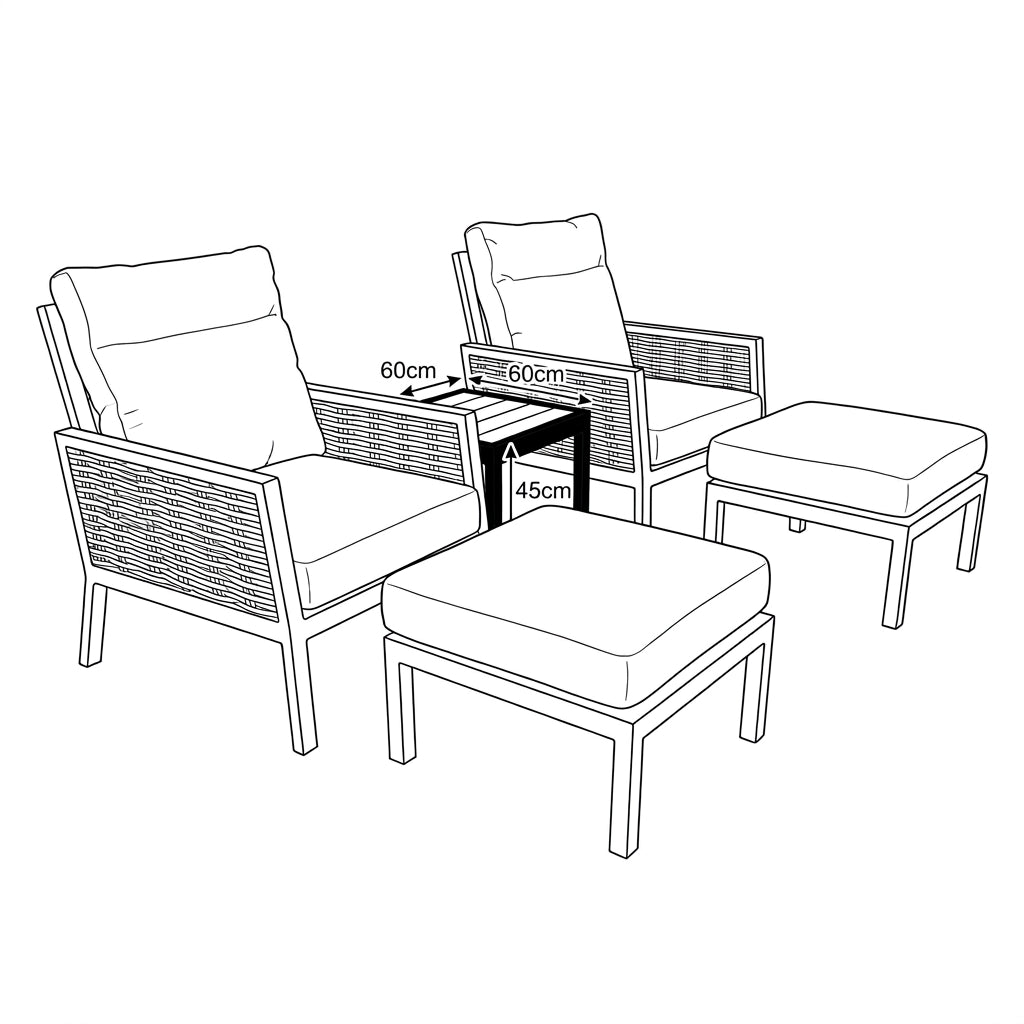 Nova Oscar 5pc Reclining Lounging Set with Square Side Table, Beige, N27018