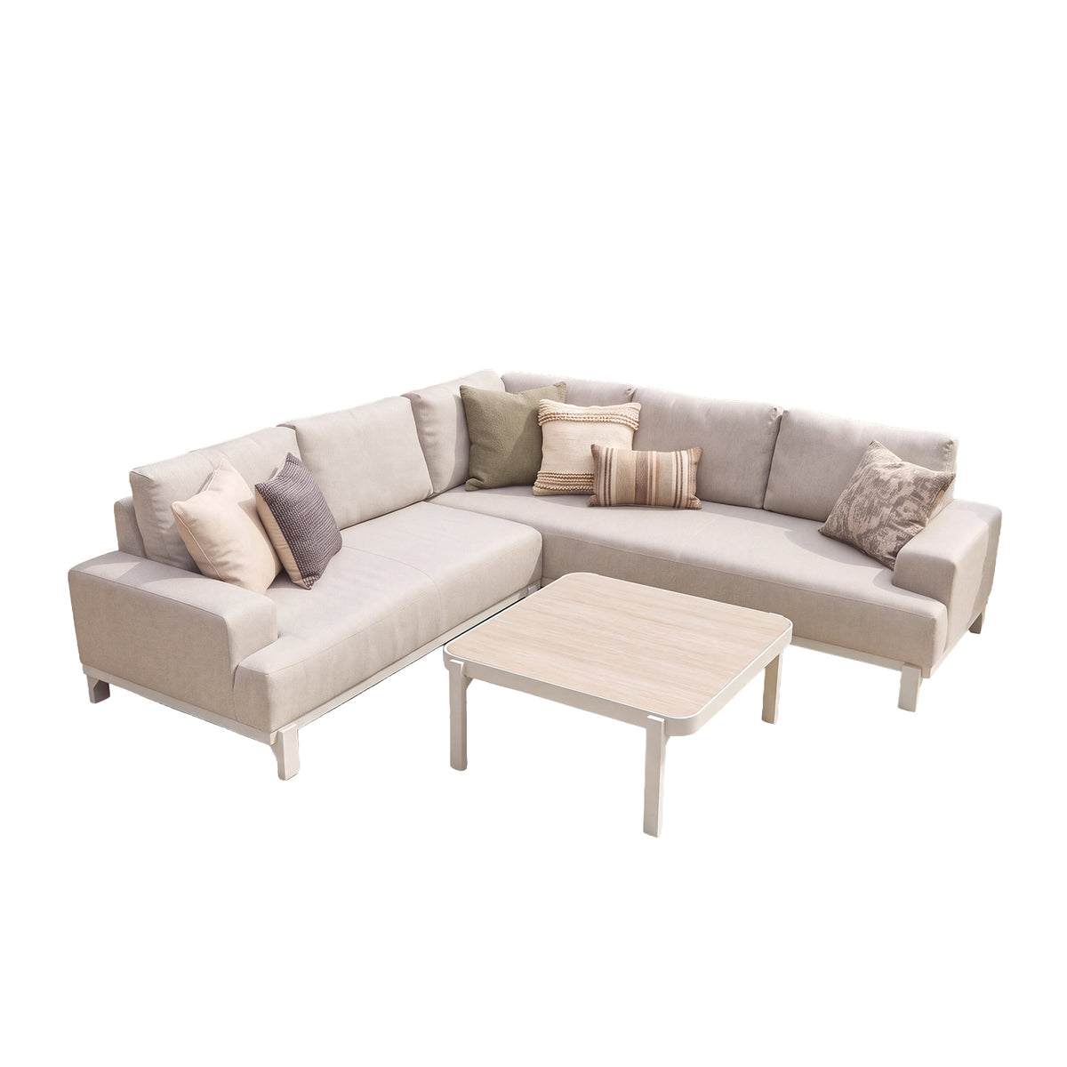 Nova Aire Corner Sofa Lounging Set with Square Coffee Table, Pebble, N27236