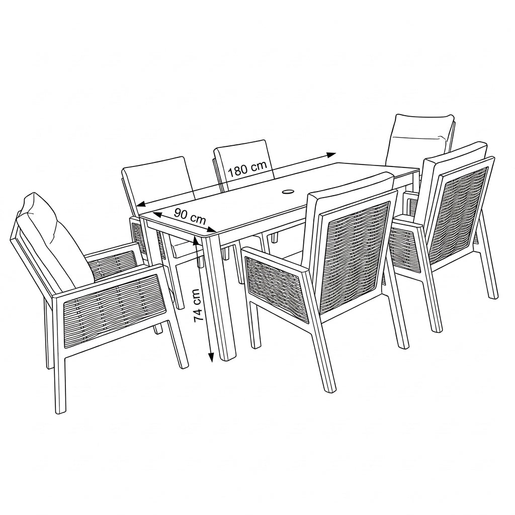 Nova Oscar 6 Seat Dining Set with 1.8 x 0.9m Rectangular Table, Beige, N27021