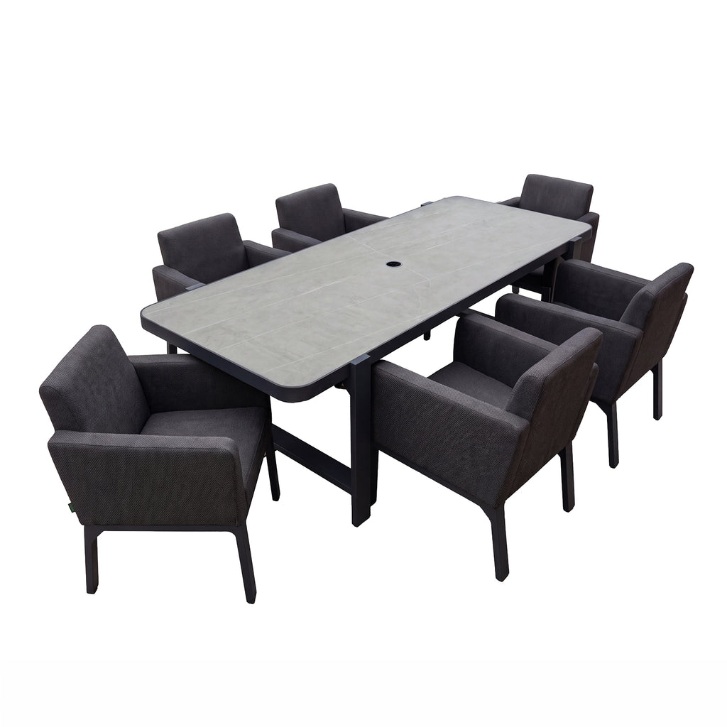Nova Aire 6 Seat Dining Set with 2.2 x 0.9m Rectangular Table, Grey, N26040