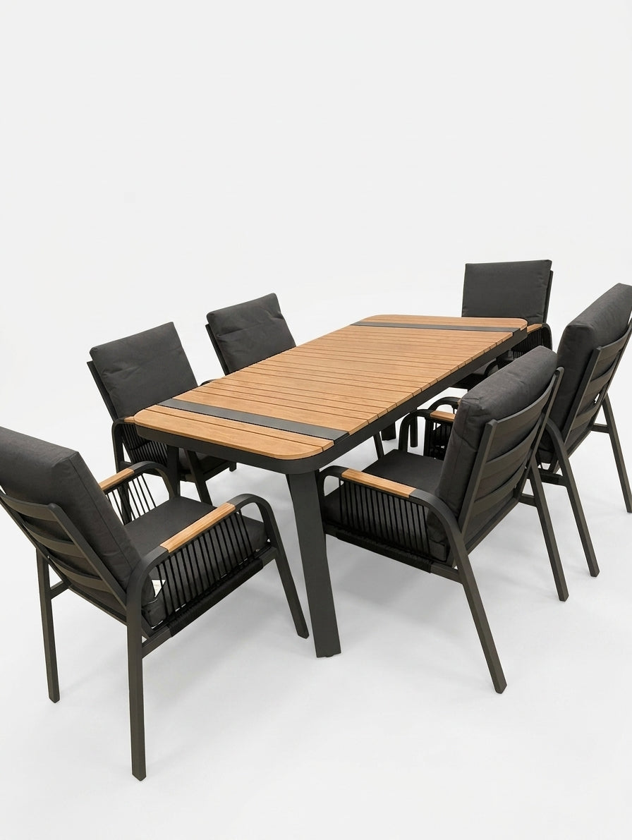 Nova Harvey 6 Seat Dining Set with 1.6 x 0.9m Rectangular Table, Grey, N27012