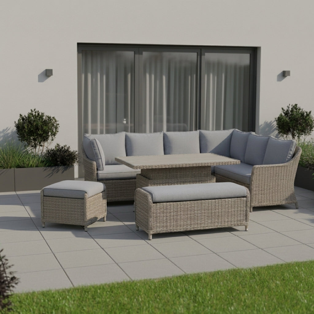 Nova Ivy Right Hand Corner Sofa Lounge Dining Set with Rectangular Rise & Fall Table, N26008