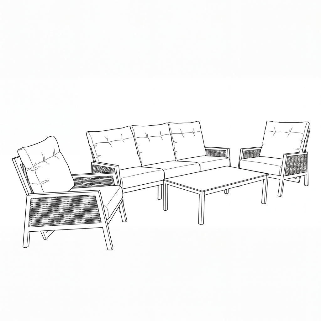 Nova Oscar 3 Seater Reclining Sofa Lounging Set with Rectangular Coffee Table, Beige, N27016