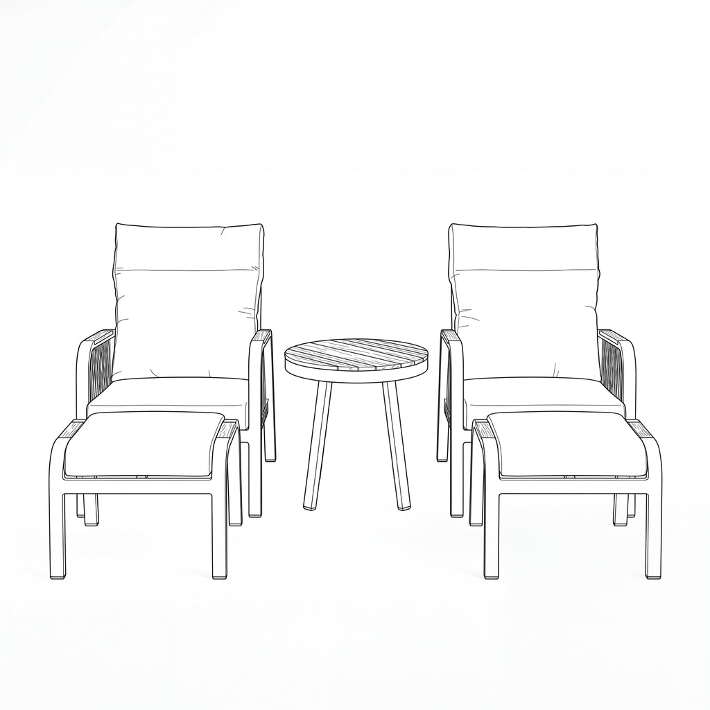 Nova Harvey 5pc Reclining Lounging Set with Round Side Table, Grey, N27010