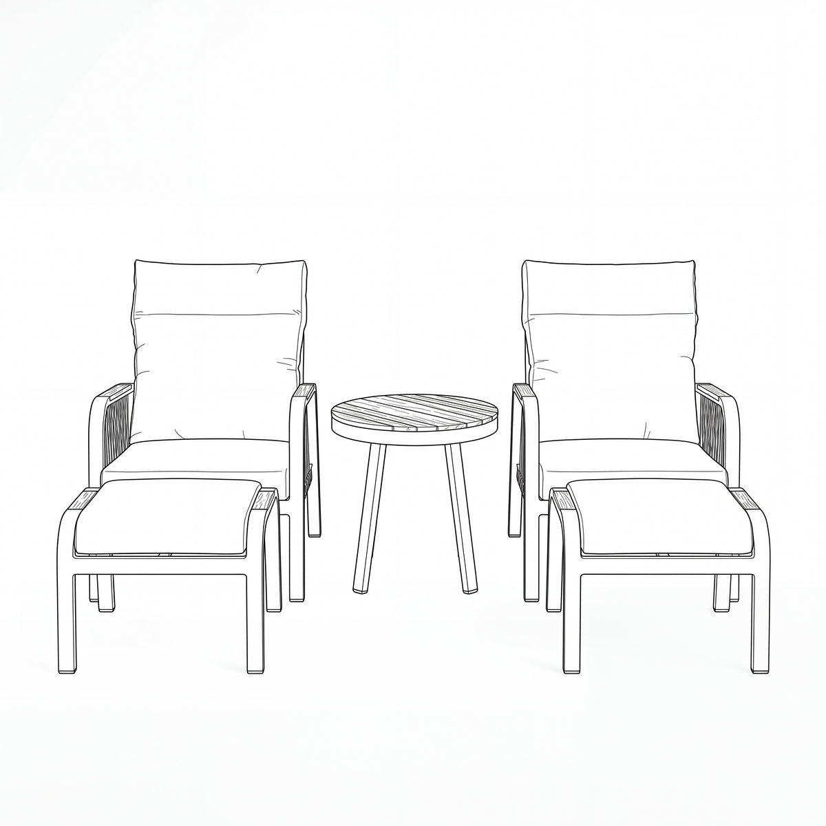 Nova Harvey 5pc Reclining Lounging Set with Round Side Table, Grey, N27010