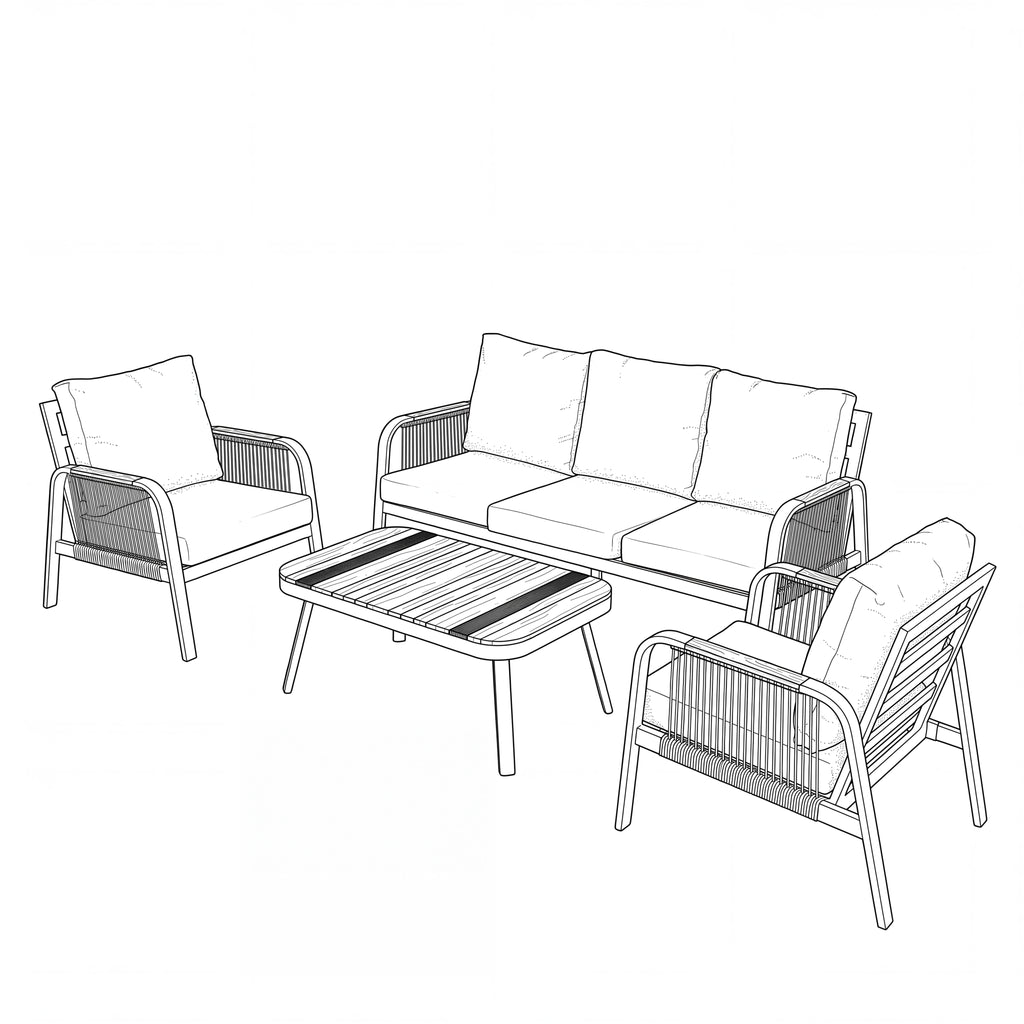 Nova Harvey 3 Seater Sofa Lounging Set with Rectangular Coffee Table, Grey, N27007