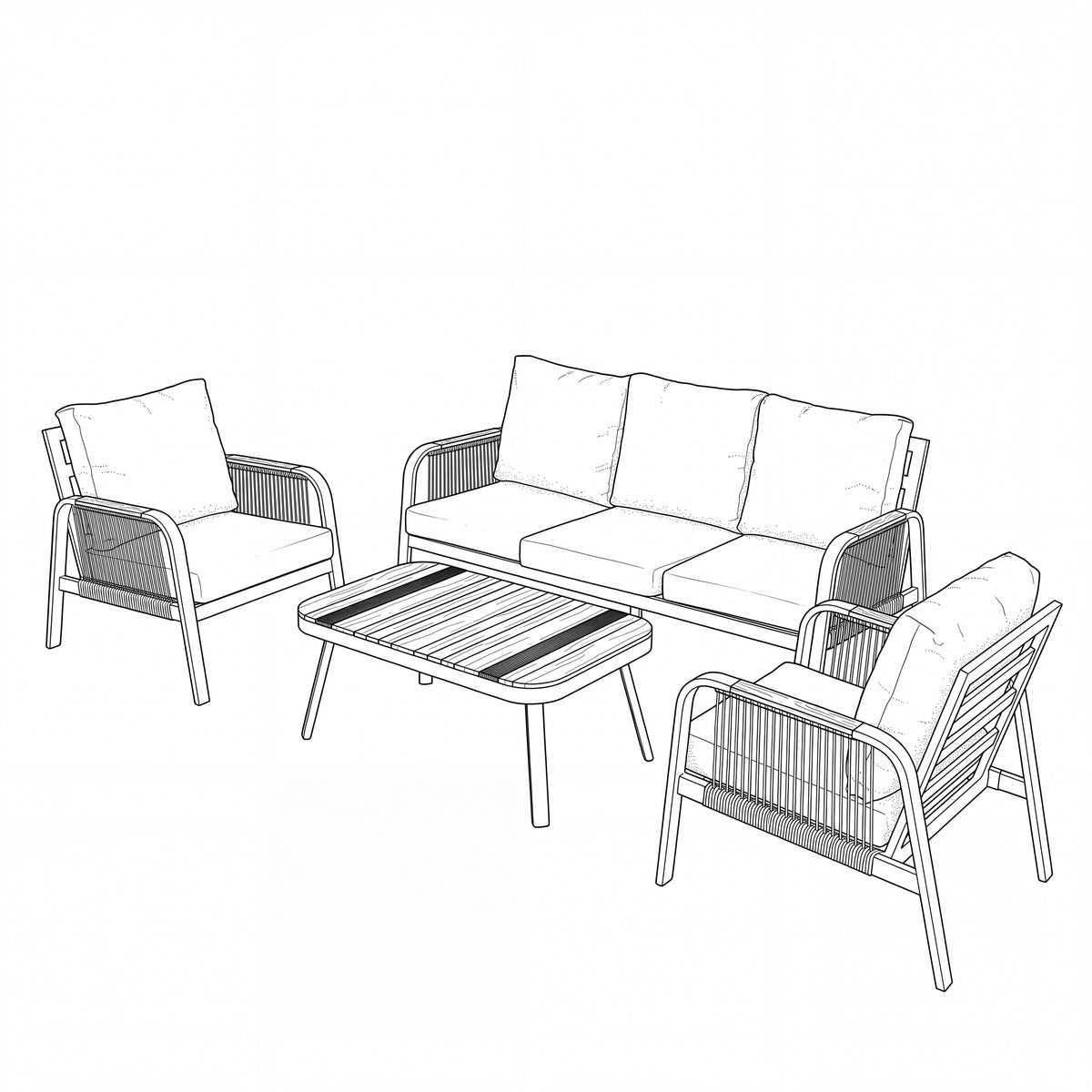 Nova Harvey 3 Seater Sofa Lounging Set with Rectangular Coffee Table, Grey, N27007