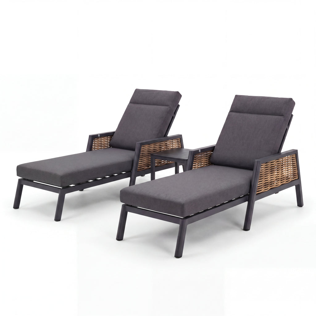 Nova Oscar Reclining Sun Lounger with Square Side Table, Beige, N27019