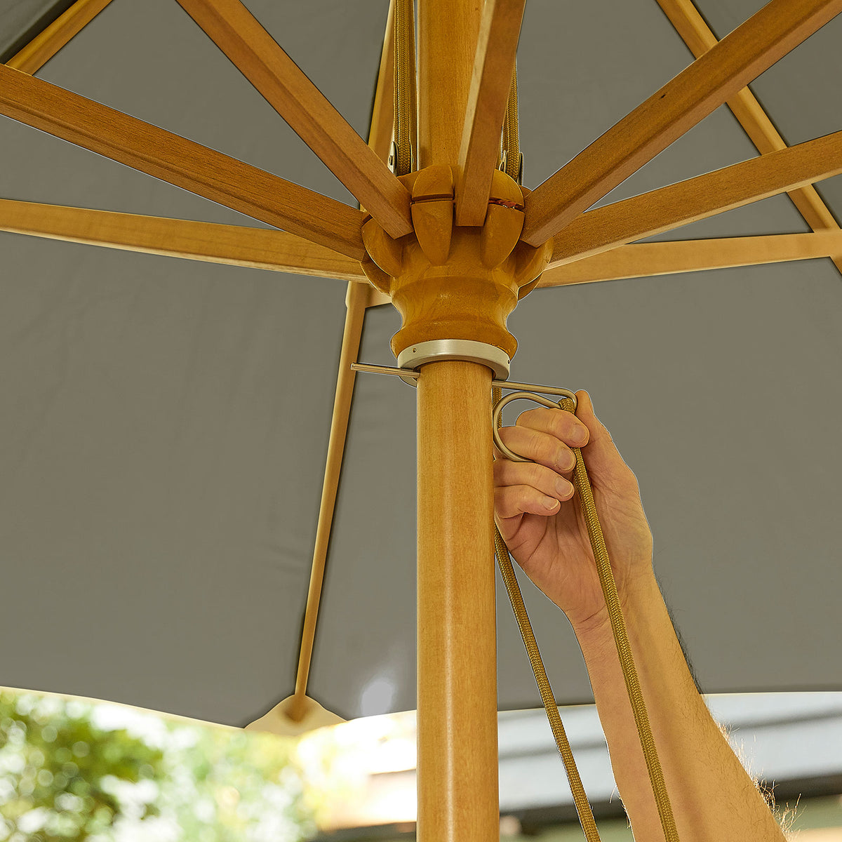 Nova Sylva Deluxe Wooden Parasol, 3m Round, Grey, N17226