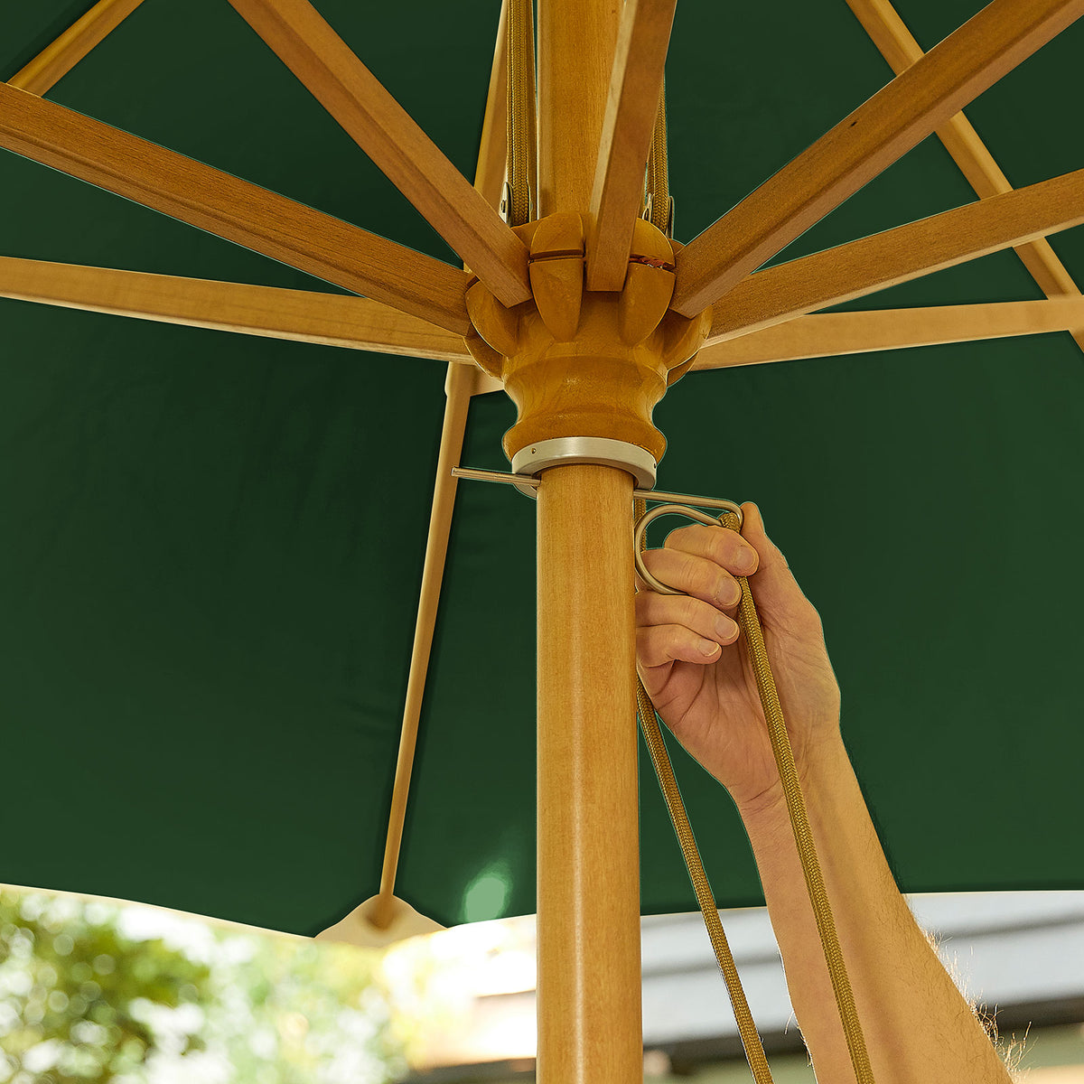 Nova Sylva Deluxe Wooden Parasol, 3m Round, Green, N15286