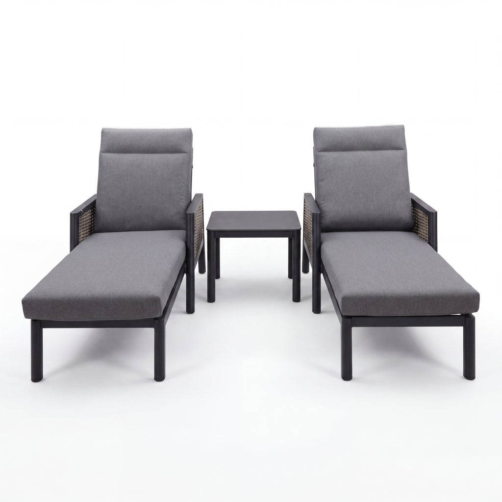Nova Oscar Reclining Sun Lounger with Square Side Table, Beige, N27019