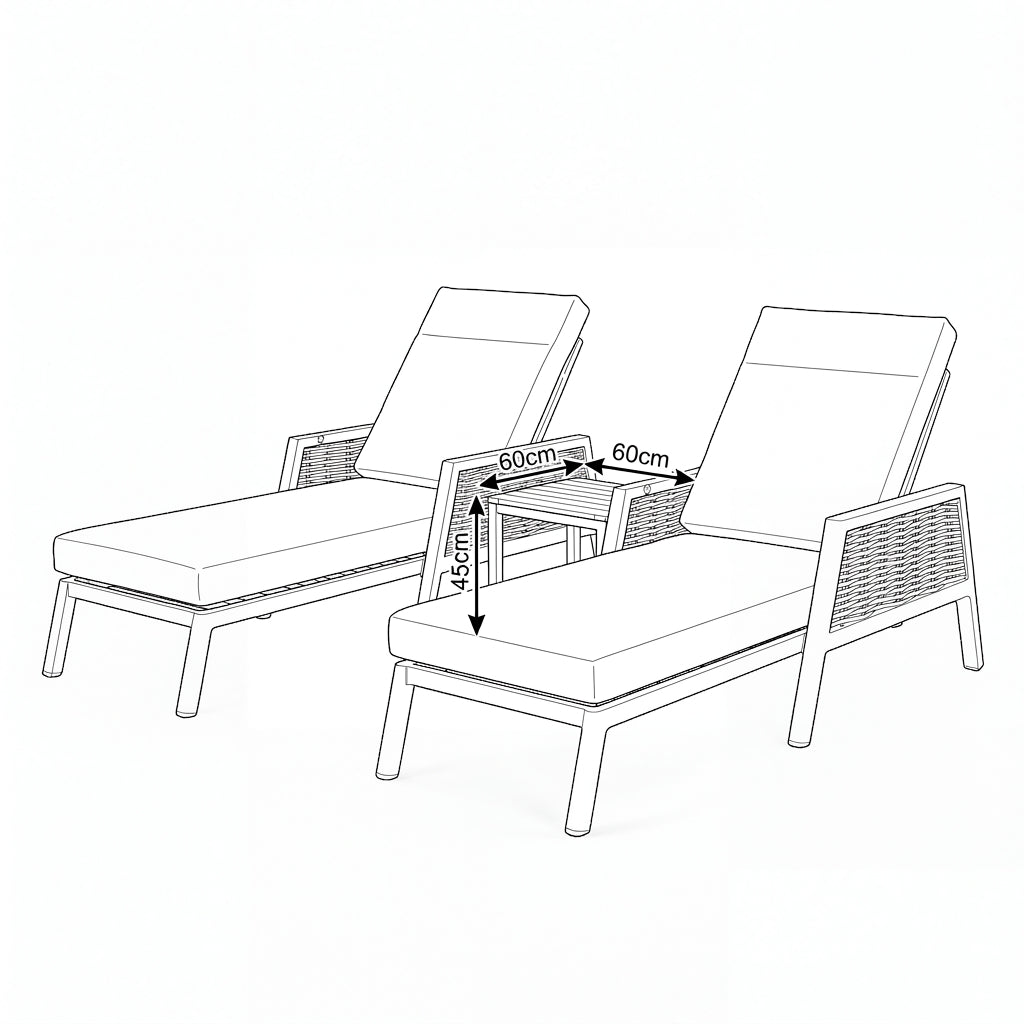 Nova Oscar Reclining Sun Lounger with Square Side Table, Beige, N27019