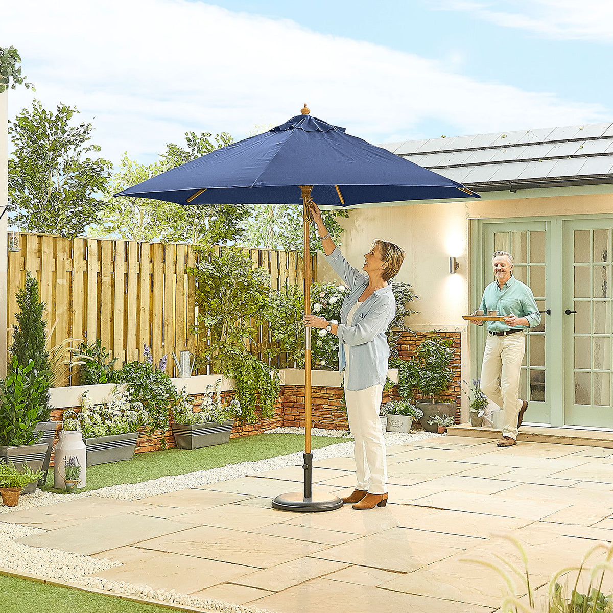 Nova Sylva Wooden Parasol, 2.5m Round, Navy, N15278