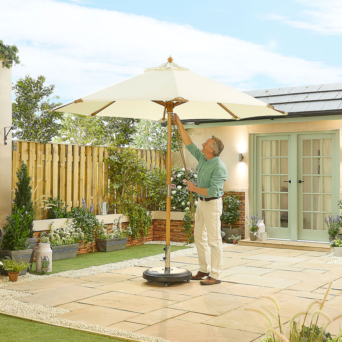 Nova Sylva Deluxe Wooden Parasol, 3m Round, Natural, N15287