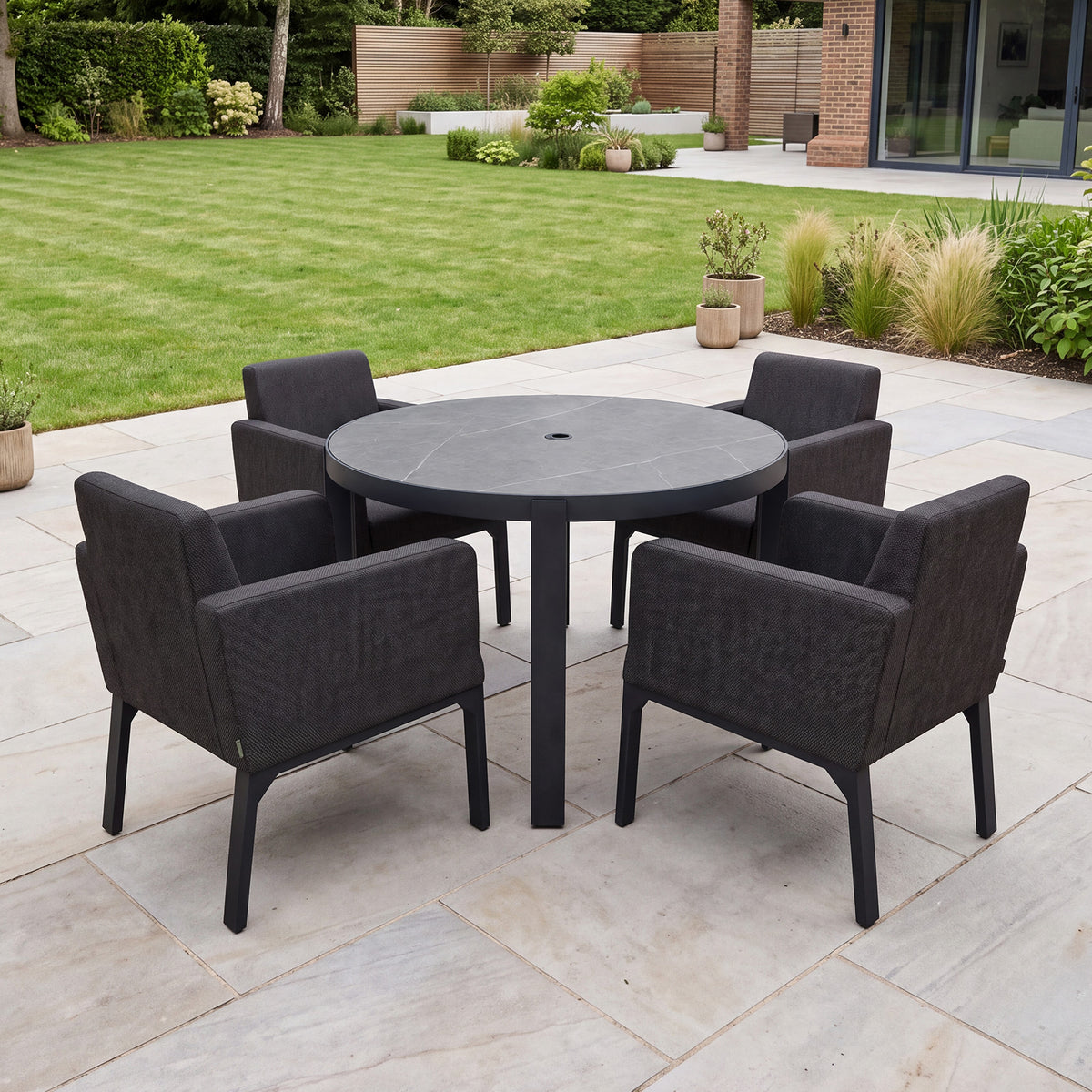 Nova Aire 4 Seat Dining Set with 1.2m Round Table, Grey, N26039