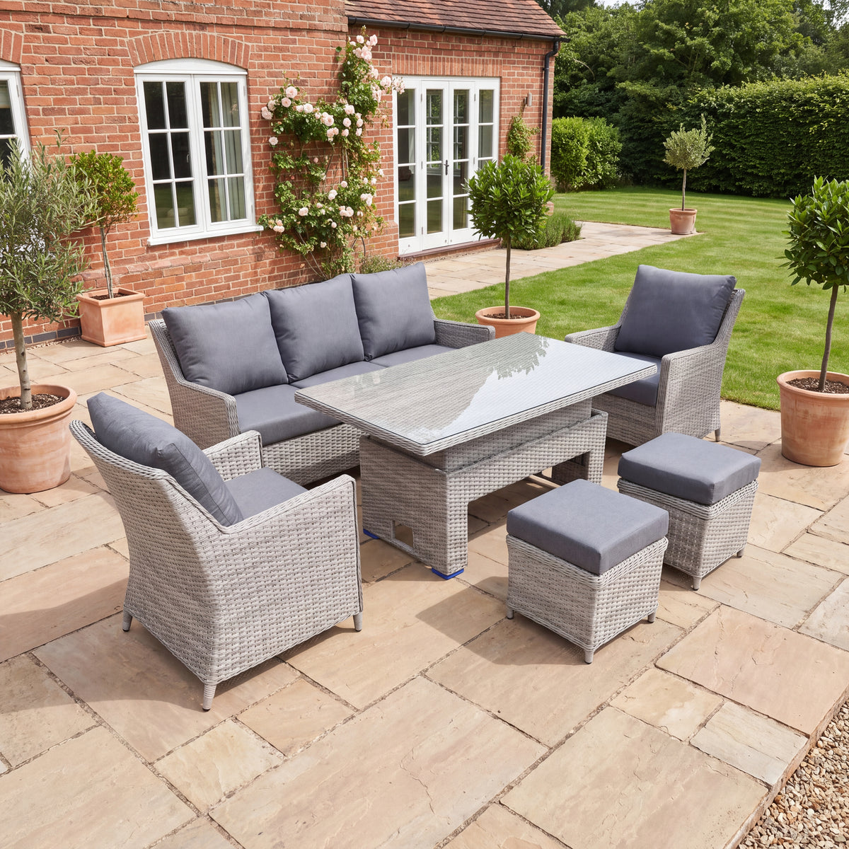 Nova Magnus 3 Seater Sofa Lounge Dining Set with Rectangular Rise & Fall Table (Plus), N27215