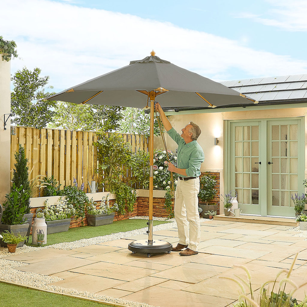 Nova Sylva Deluxe Wooden Parasol, 3m Round, Grey, N17226