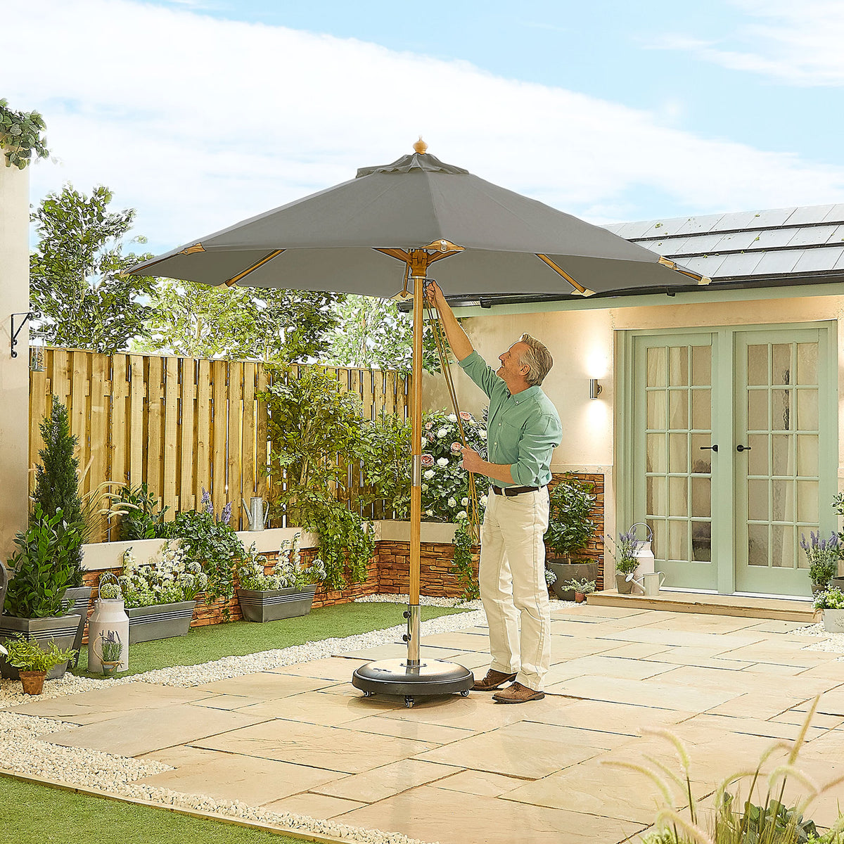 Nova Sylva Deluxe Wooden Parasol, 3m Round, Grey, N17226