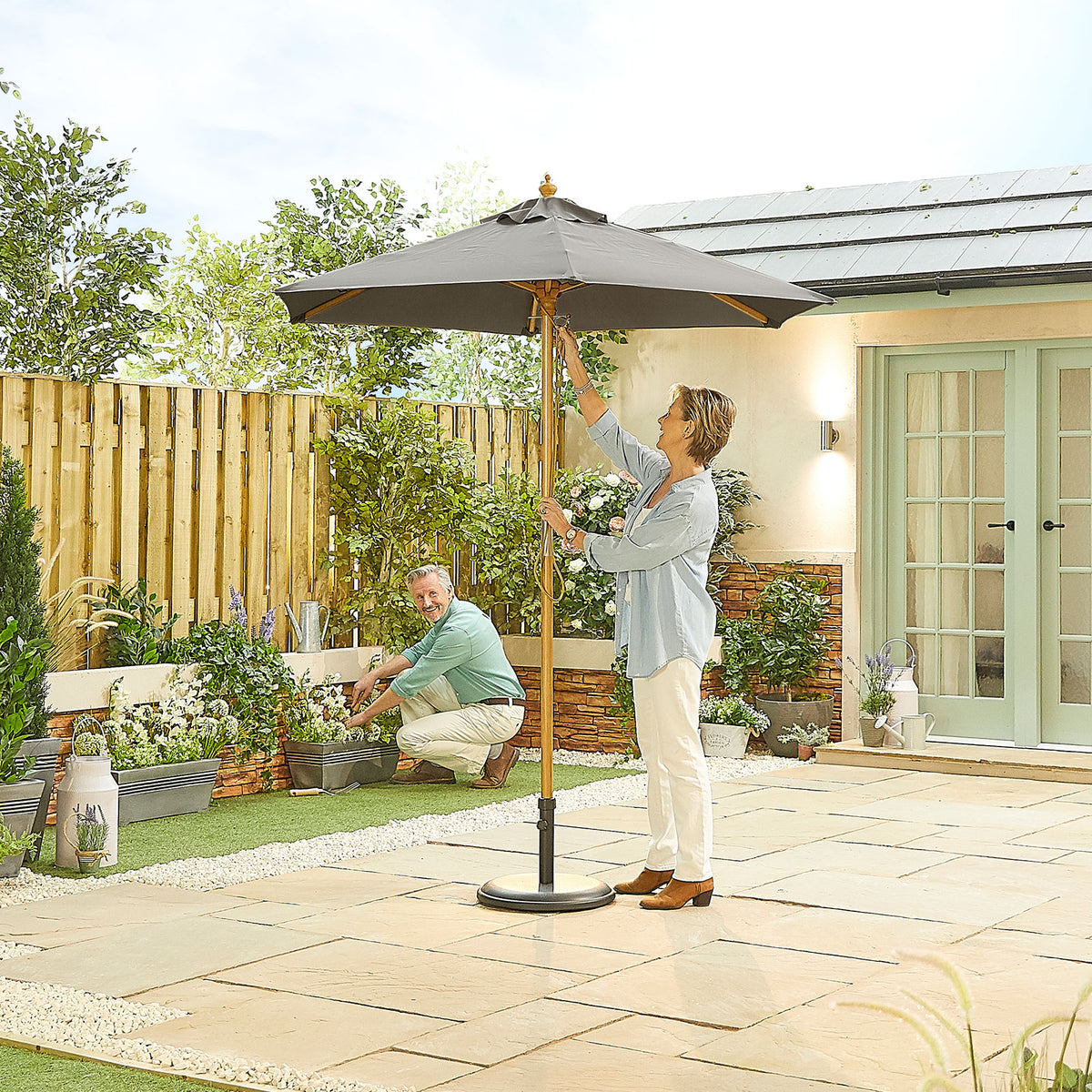Nova Sylva Wooden Parasol, 2m Round, Grey, N17222