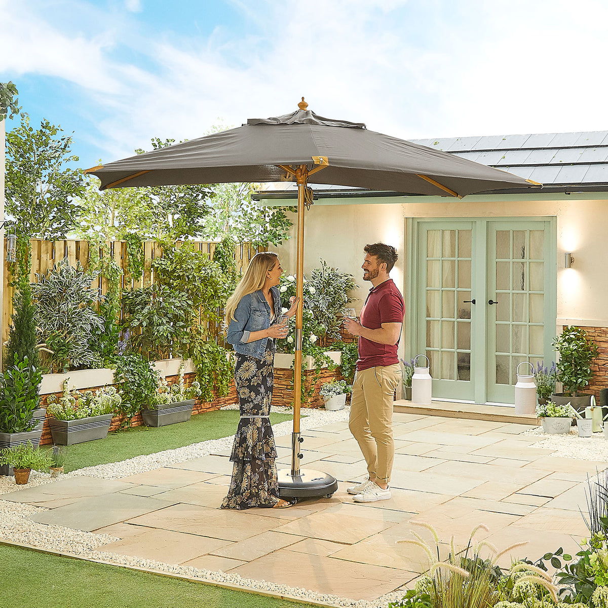 Nova Sylva Deluxe Wooden Parasol, 3m x 2m Rectangular, Grey, N17227