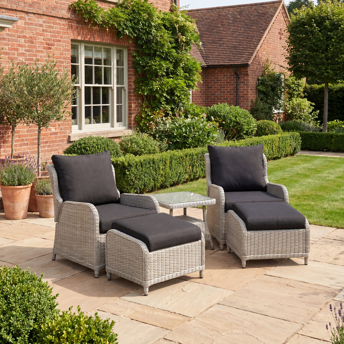 Nova Avery Grande 5pc Reclining Lounging Set with Square Side Table, Grey, N27098