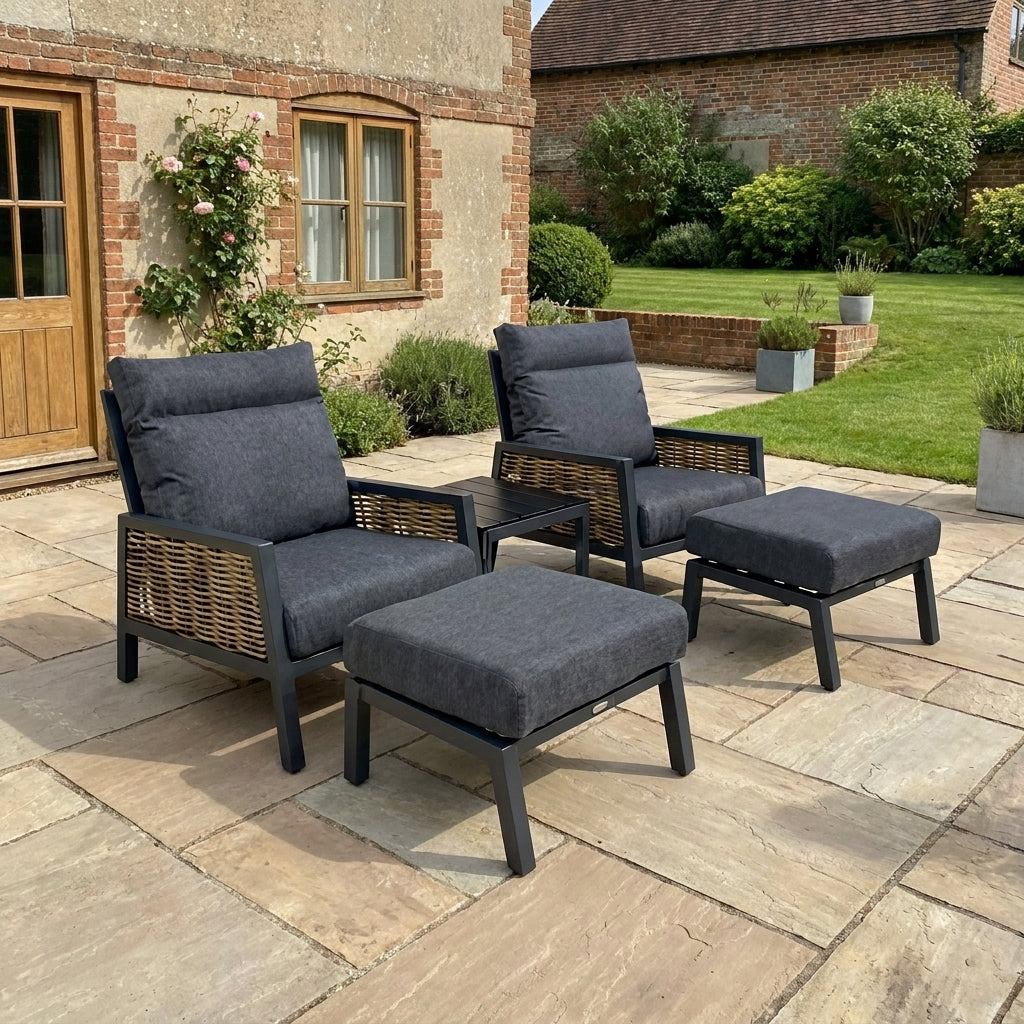 Nova Oscar 5pc Reclining Lounging Set with Square Side Table, Beige, N27018
