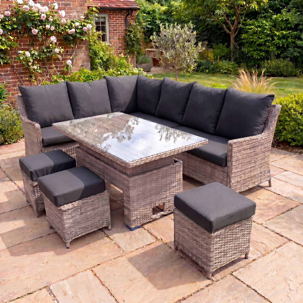 Nova Magnus Left Hand Corner Sofa Lounge Dining Set with Rectangular Rise & Fall Table, N27041