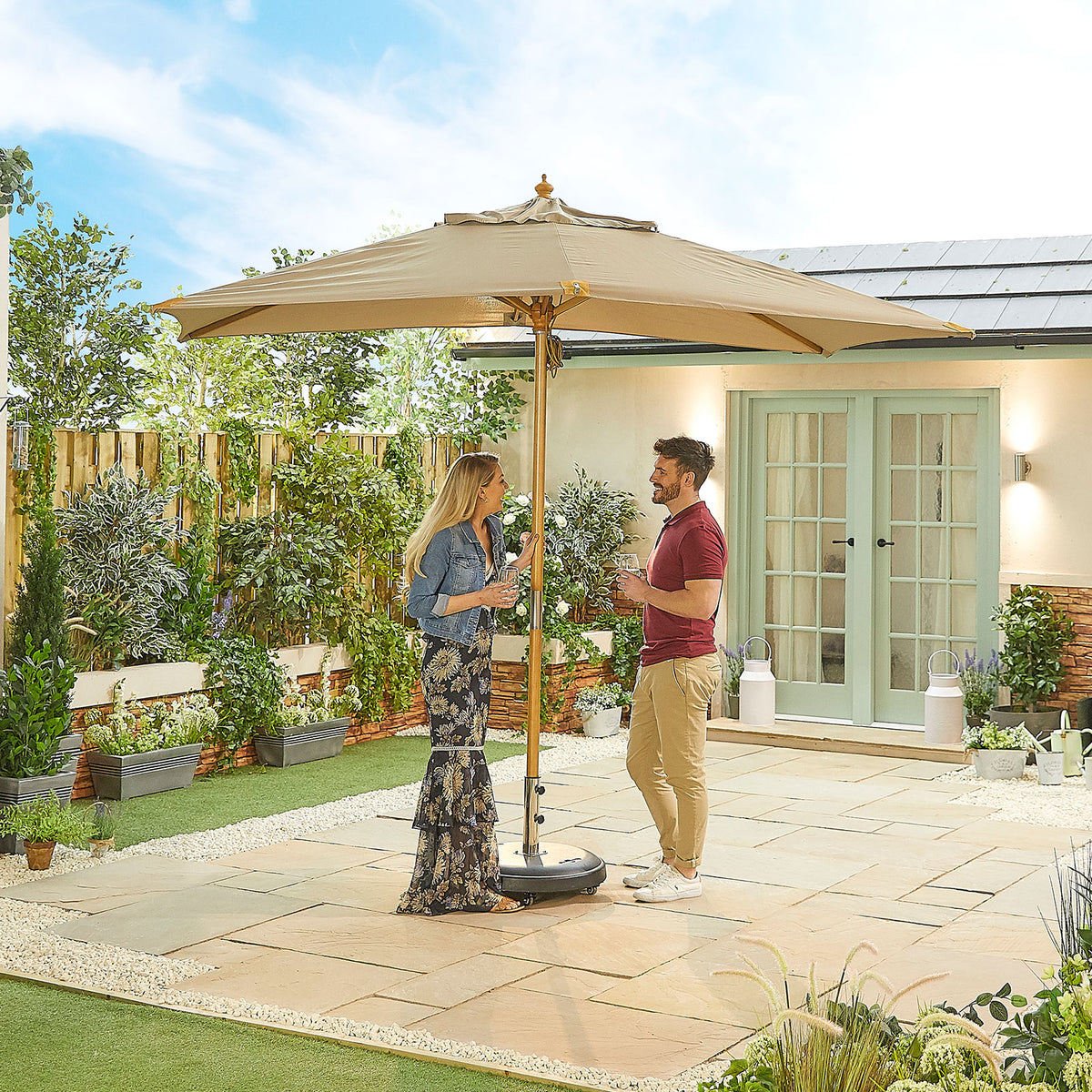 Nova Sylva Deluxe Wooden Parasol, 3m x 2m Rectangular, Taupe, N15299