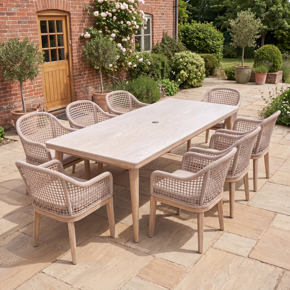 Nova Autumn 8 Seat Dining Set with 2.2 x 0.9m Rectangular Table, Beige, N27128