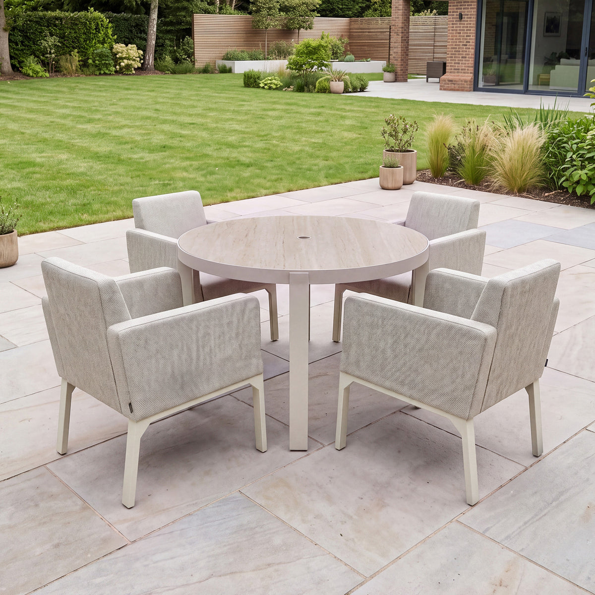 Nova Aire 4 Seat Dining Set with 1.2m Round Table, Pebble, N27241