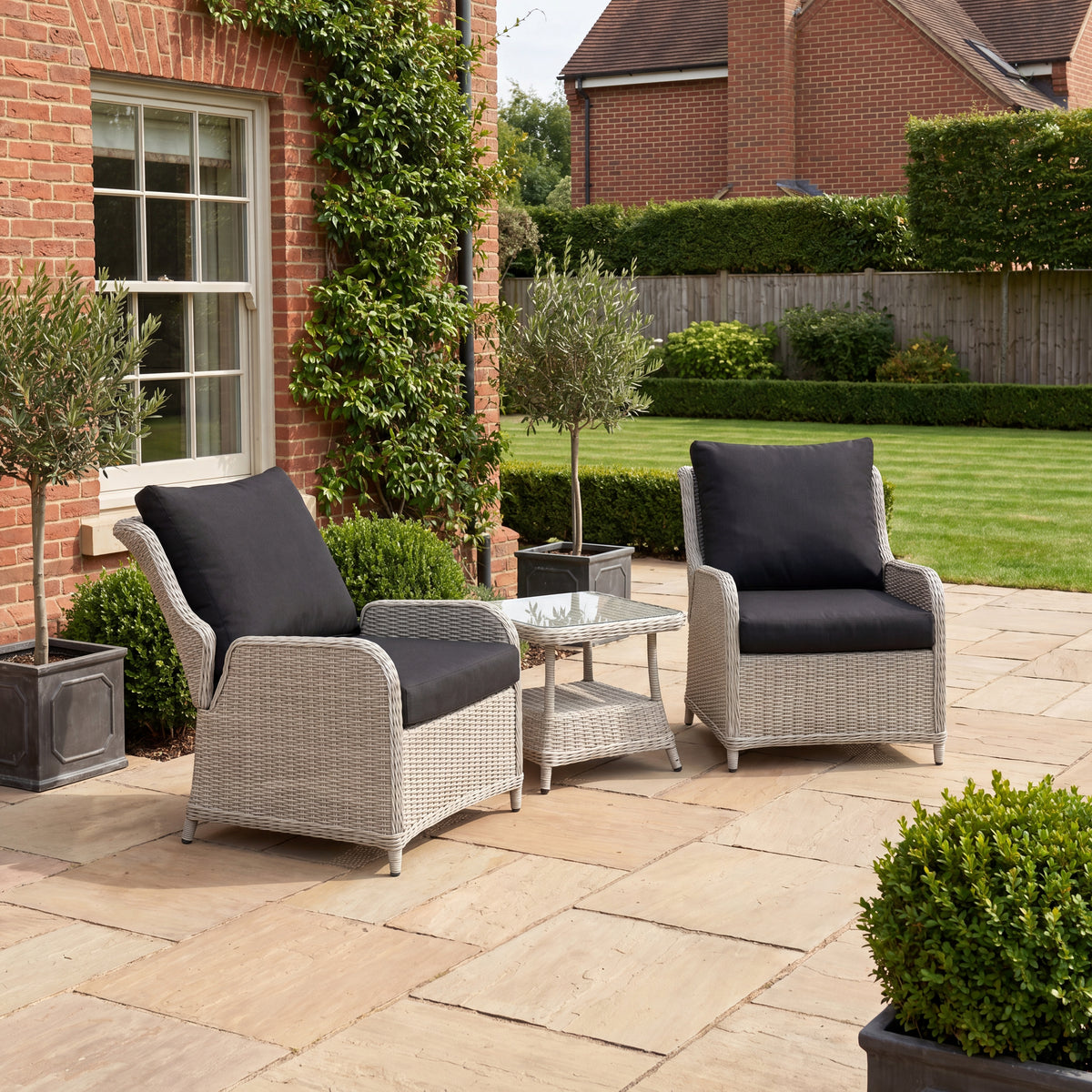 Nova Avery Grande 3pc Reclining Lounging Set with Square Side Table, Grey, N27097