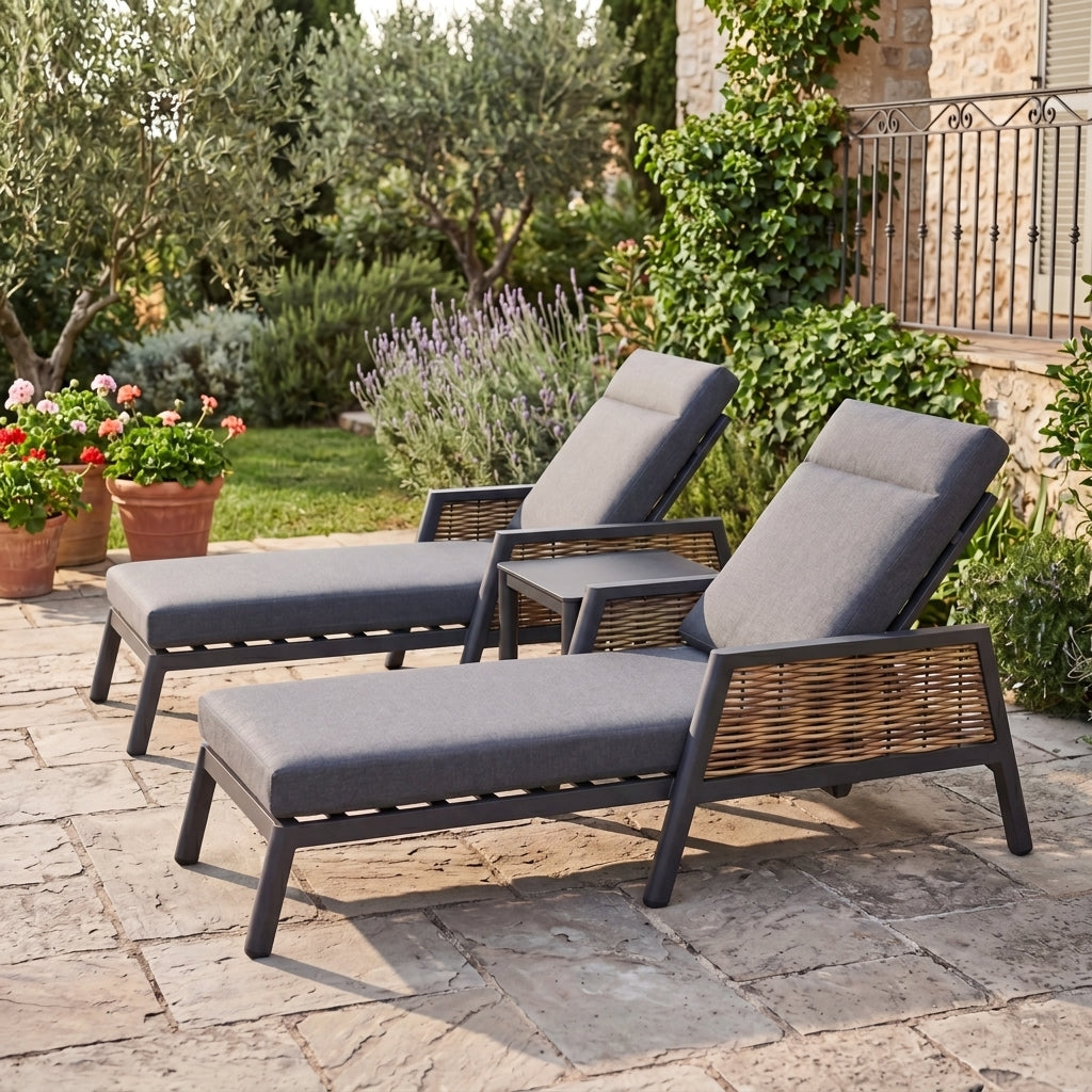 Nova Oscar Reclining Sun Lounger with Square Side Table, Beige, N27019