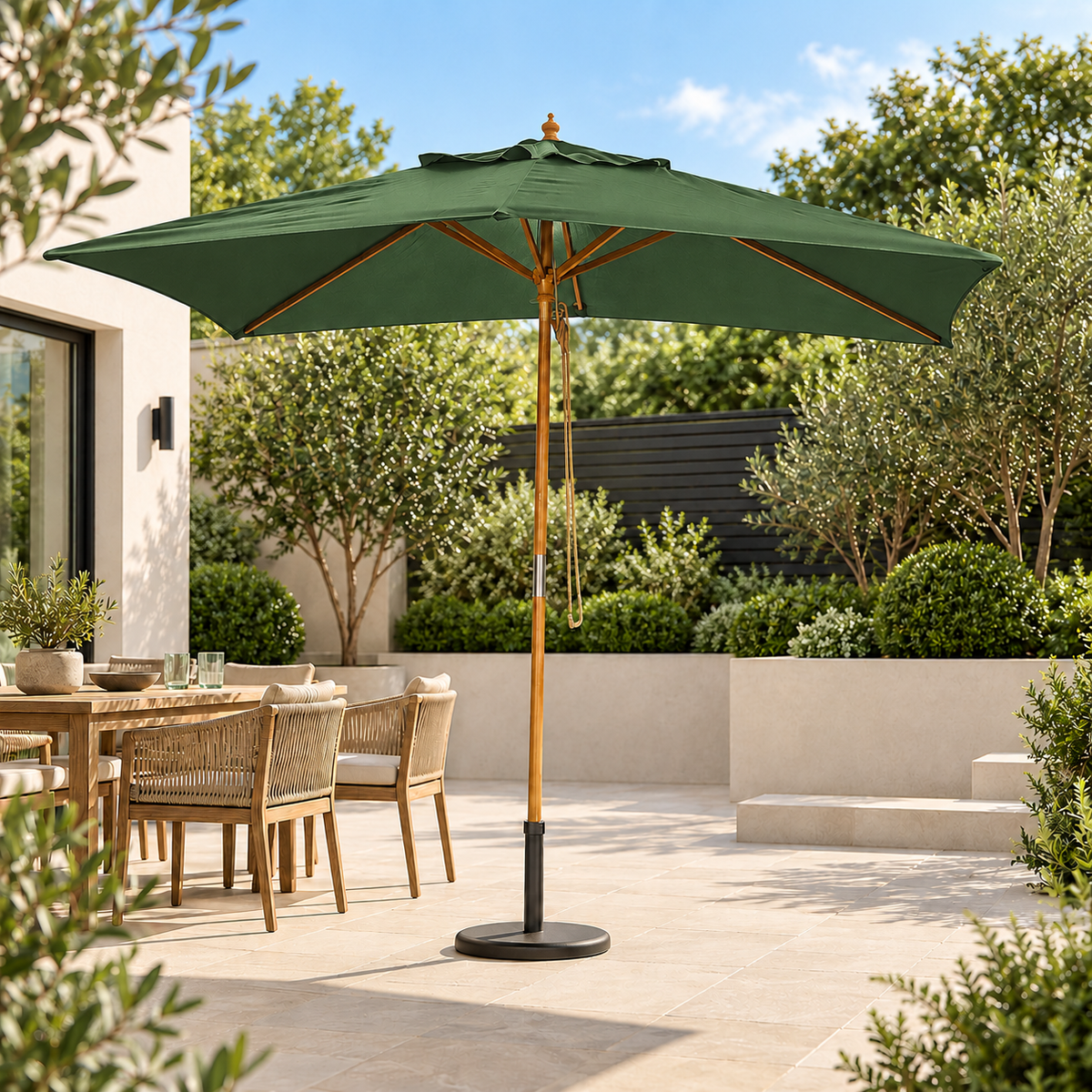Nova Sylva Wooden Parasol, 3m x 2m Rectangular, Green, N15291
