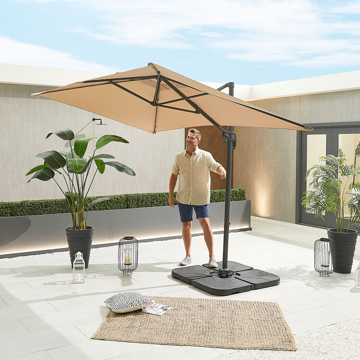 Nova Solis Cantilever Parasol, 3m x 2m Rectangular, Beige, N17663