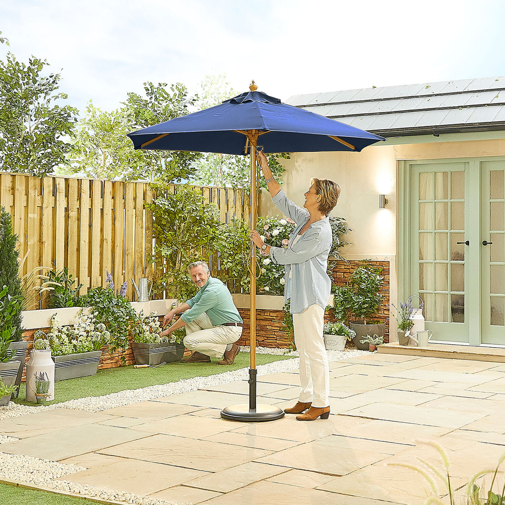Nova Sylva Wooden Parasol, 2m Round, Navy, N15273