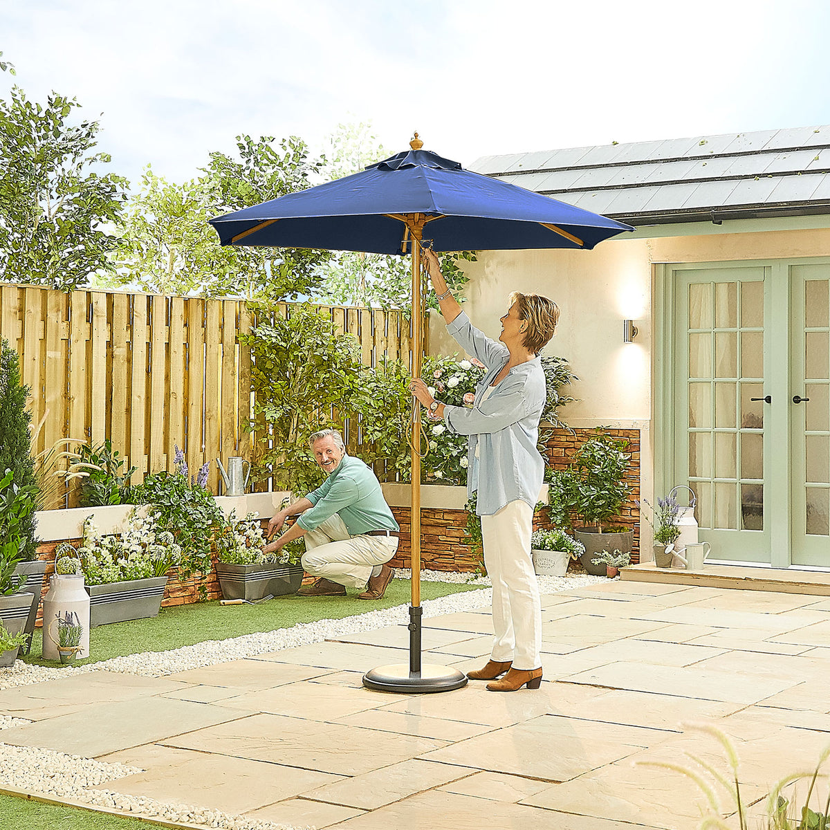 Nova Sylva Wooden Parasol, 2m Round, Navy, N15273