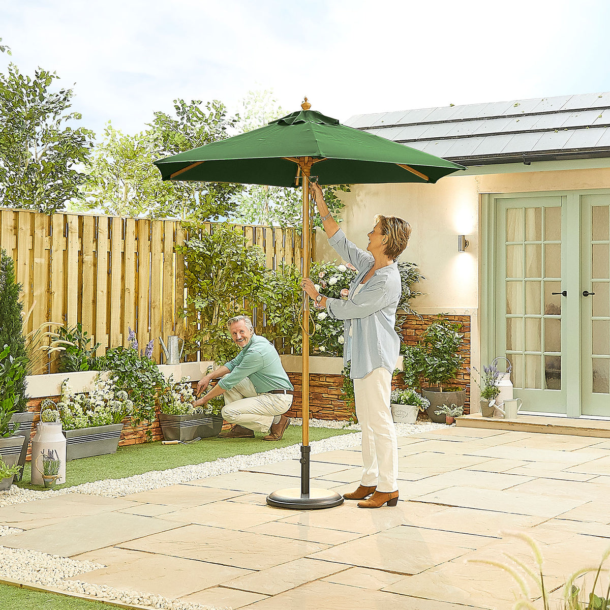 Nova Sylva Wooden Parasol, 2m Round, Green, N15271