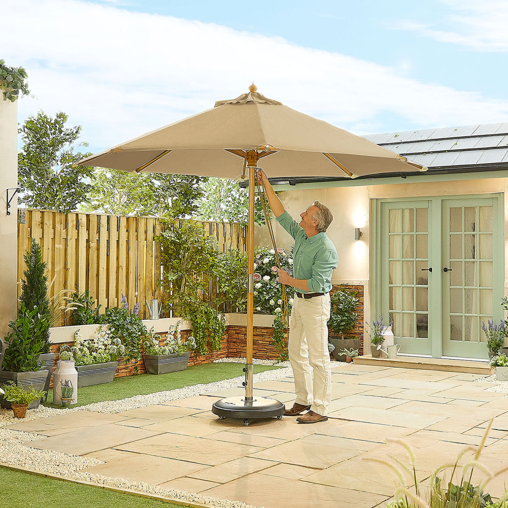 Nova Sylva Deluxe Wooden Parasol, 3m Round, Taupe, N15289