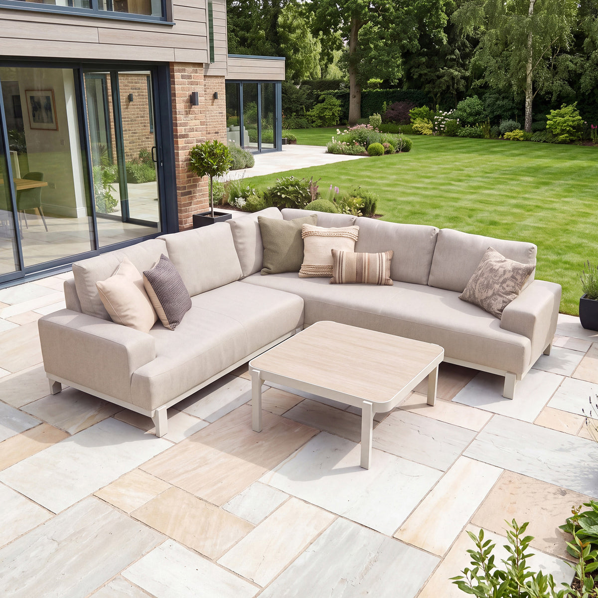 Nova Aire Corner Sofa Lounging Set with Square Coffee Table, Pebble, N27236