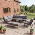 Nova Phoenix L-Shaped Corner Sofa Lounge Dining Set with Armchair & Double Bench & Rectangular Extending Rising Table, N26106
